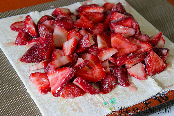 Pour strawberries onto the middle of the puff pastry.