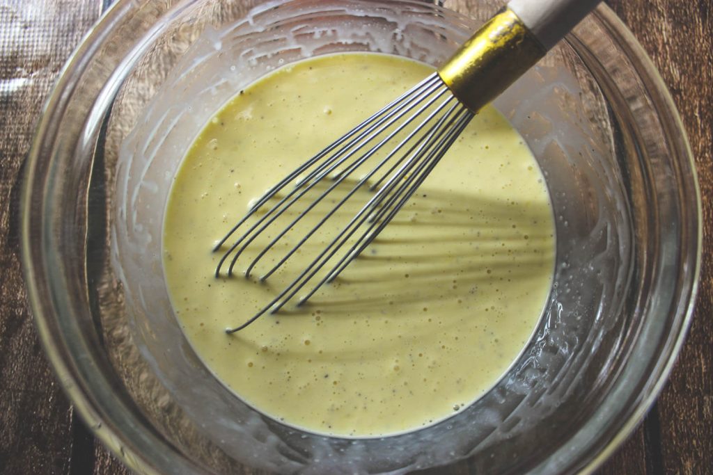 Egg mixture whisked thoroughly.